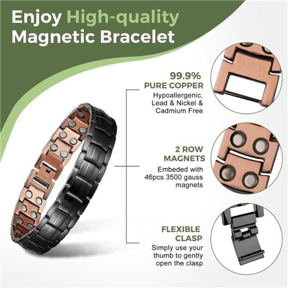 mens copper magnetic bracelet pure copper therapy bracelet adjustable jewelry - Picture 2 of 7